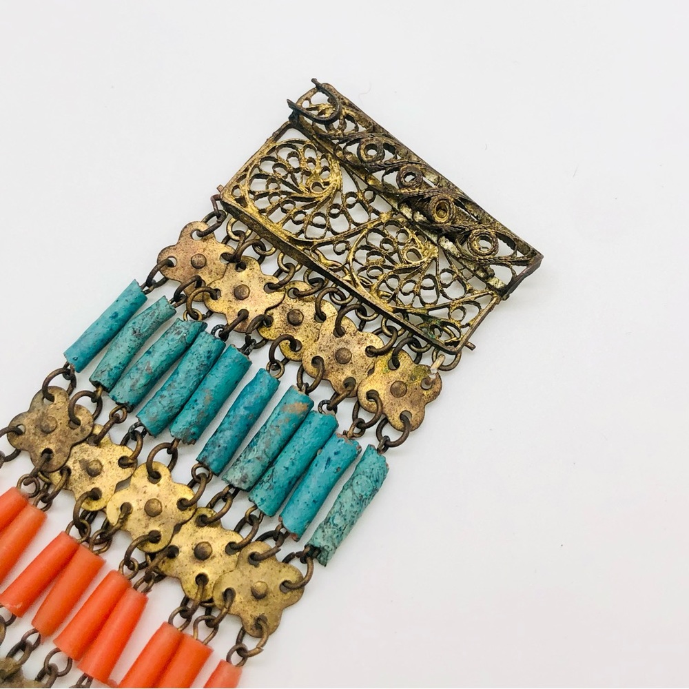 Rare Vintage Egyptian Revival Faience brass filigree bracelet - Picture 10 of 16